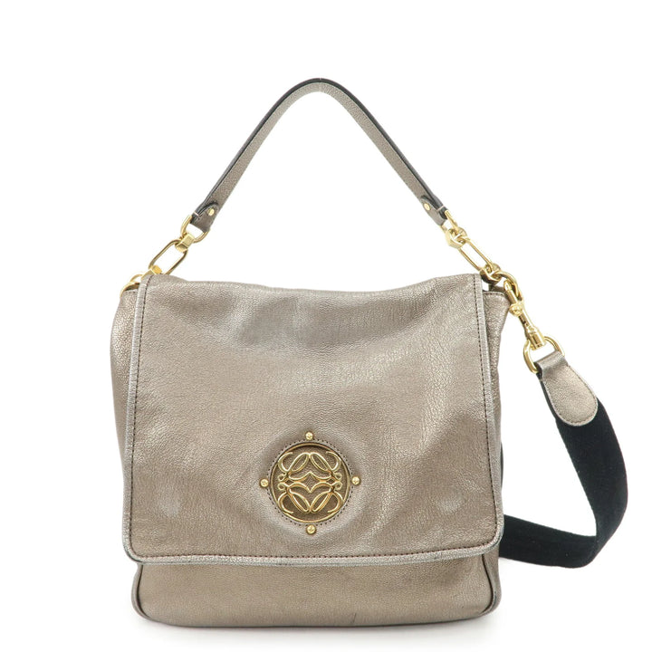 LOEWE Anagram Maia Logo Leather 2Way Bag Shoulder Bag Hand Bag Gold