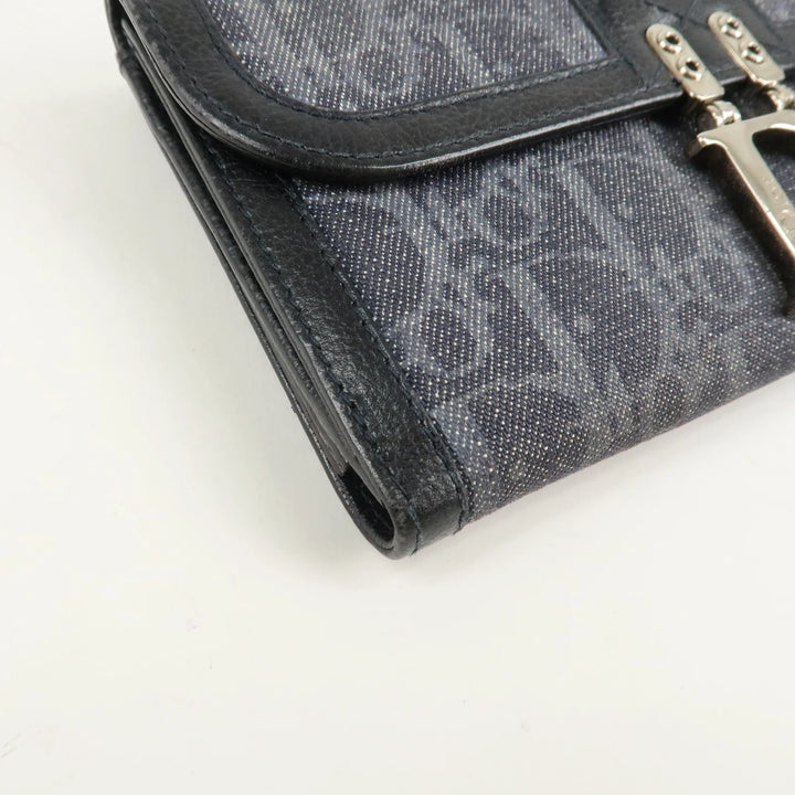 Christian Dior Flight Line Trotter Canvas Leather Logo Charm Wallet Used