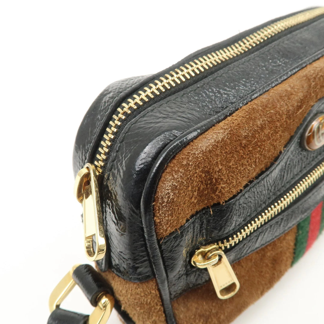 GUCCI Ophidia Sherry Suede Patent Leather Shoulder Bag Brown 573321