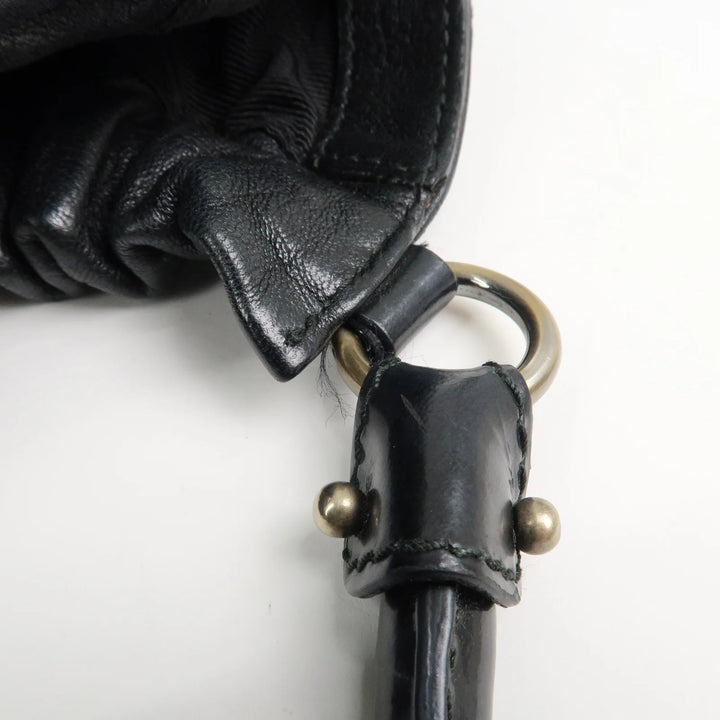 Ferragamo Leather Patent Leather Shoulder Bag Hand Bag Black