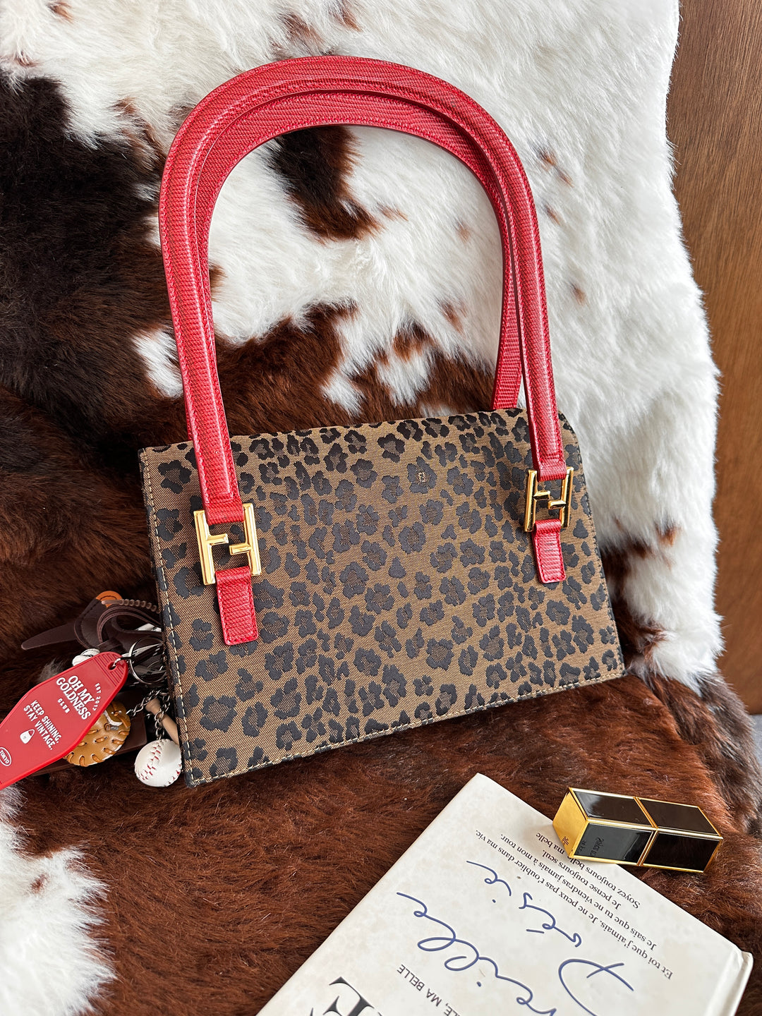 Fendi Leopard Print Hobo Bag 🐆｜Lizard Leather Handle・Gold Hardware・Vintage Chic