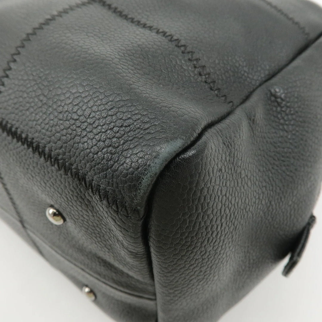 CHANEL Chocolate Bar Lamb Skin Boston Bag Black A26135 Used