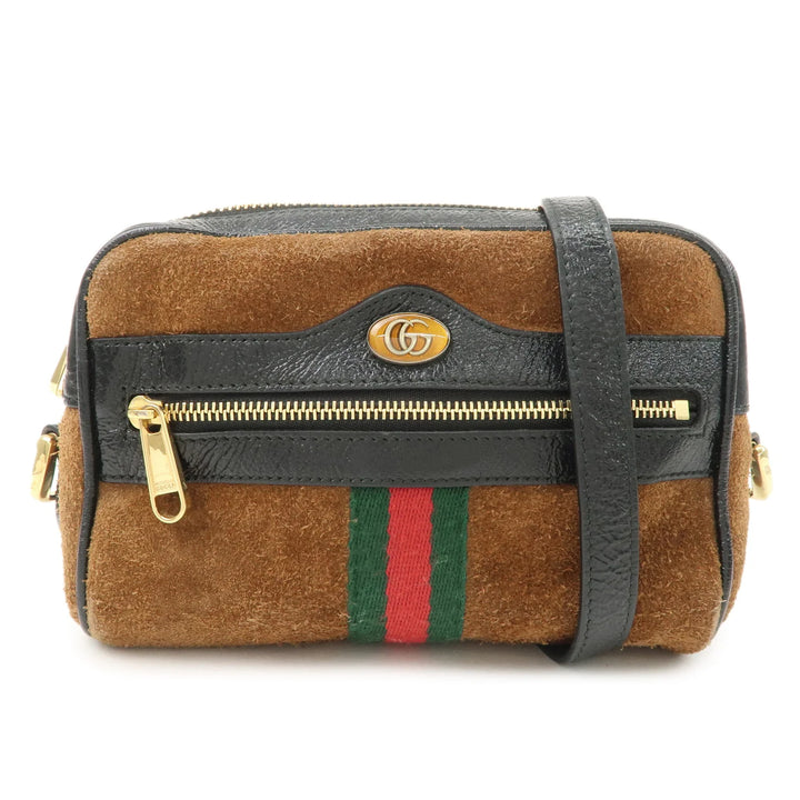 GUCCI Ophidia Sherry Suede Patent Leather Shoulder Bag Brown 573321