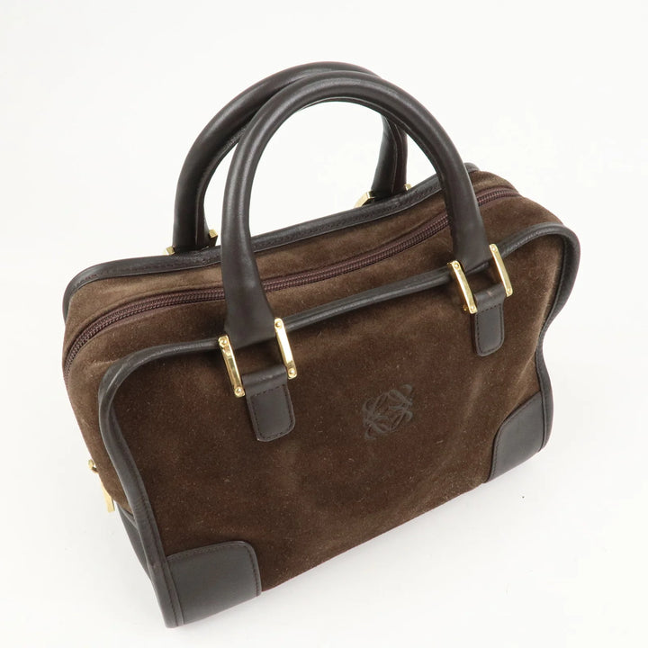 LOEWE Anagram Suede Leather Amazona 28 Hand Bag Brown