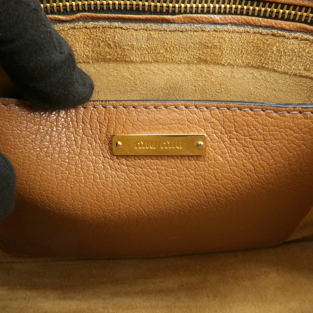 MIU MIU Madras Convertible Denim Leather 2Way Bag Hand Bag 5BA104