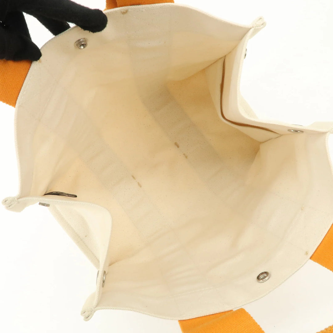 Hermes Bora Bora PM Canvas Tote Bag Hand Bag Ivory Orange Used