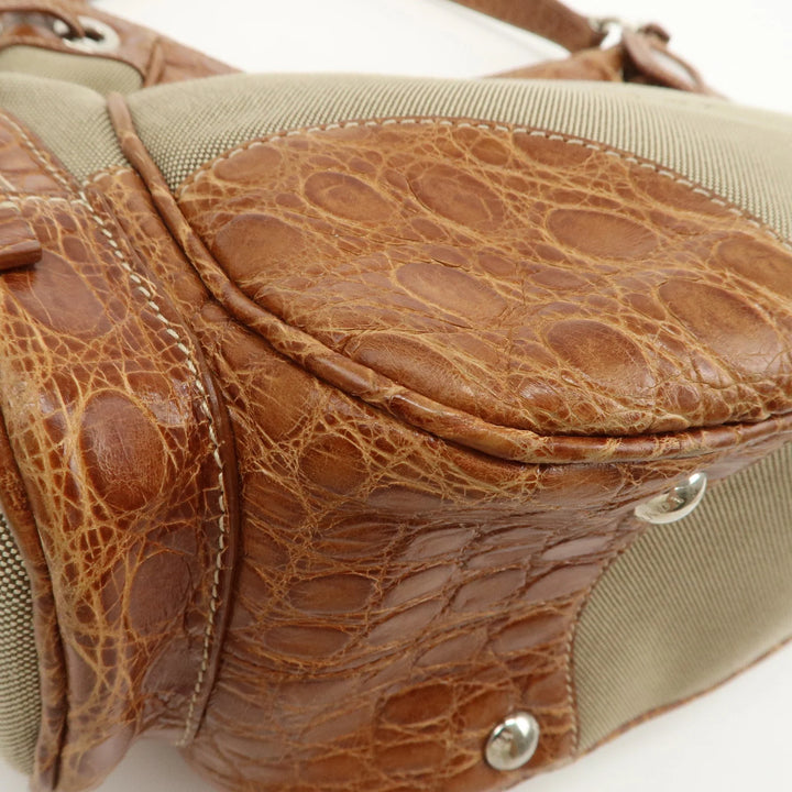 PRADA Logo Jacquard Canvas Embossed Leather Shoulder Bag BR34333