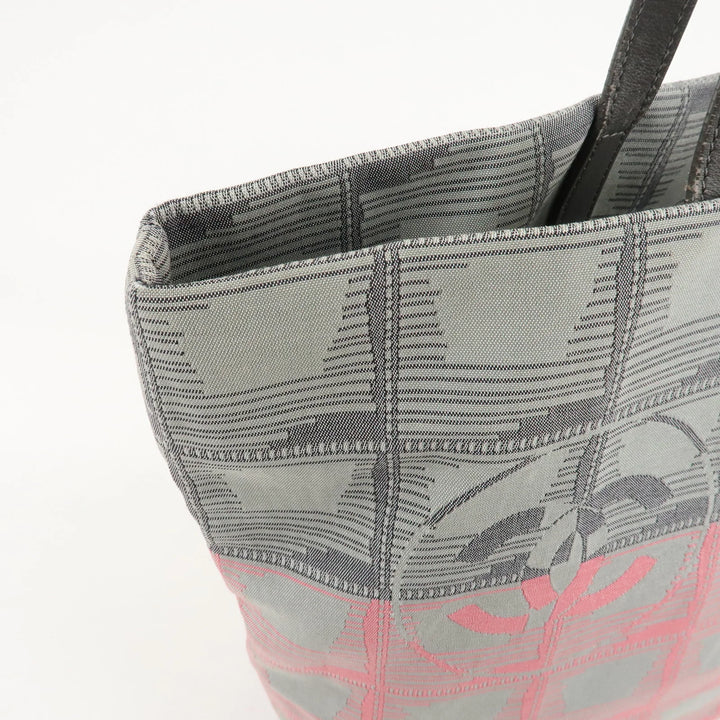 CHANEL New Travel Line Nylon Jacquard Leather Tote MM A47147 Used
