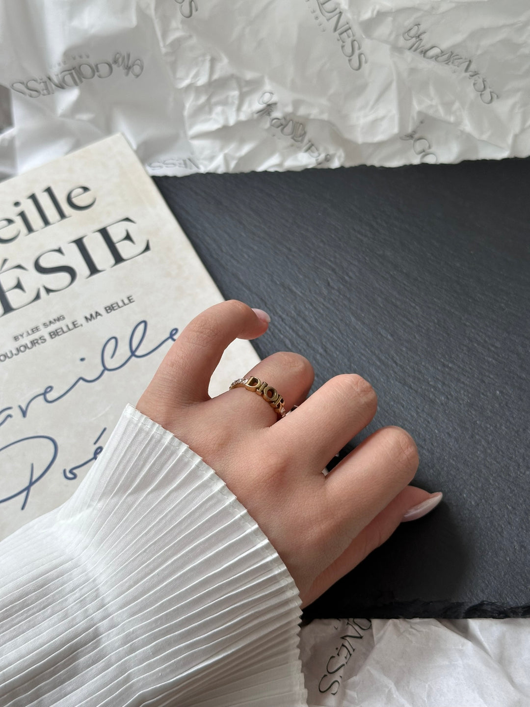 DIOR Logo Crystal Ring – Signature Design × Dainty Shine