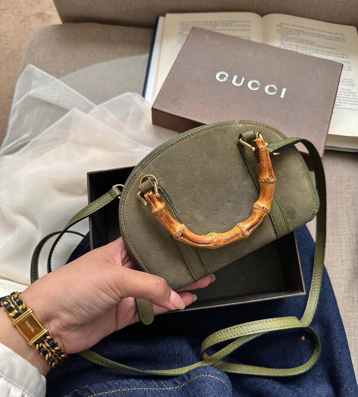 GUCCI Mini Bamboo WOC in Olive Suede｜Collector’s Mini × Timeless Bamboo Accent 🎋