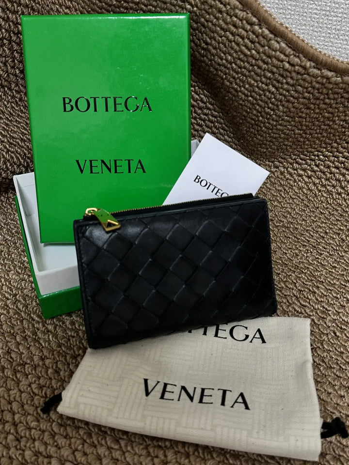 BOTTEGA VENETA Intrecciato Leather Wallet｜Timeless Black Elegance × Full Set Luxury 🖤✨