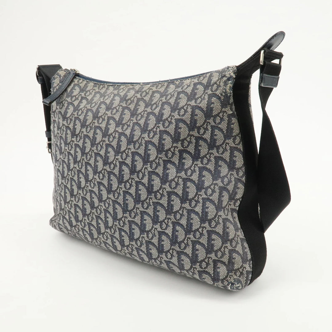 Christian Dior Trotter Canvas Leather Shoulder Bag Navy White Used
