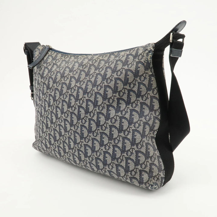 Christian Dior Trotter Canvas Leather Shoulder Bag Navy White Used