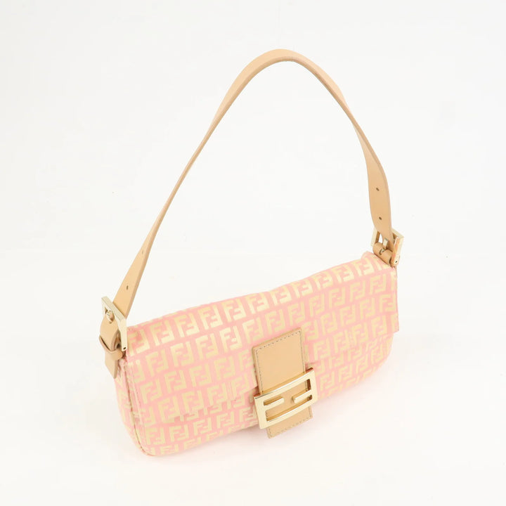 FENDI Mamma Baguette Zucchino Canva Leather Shoulder Bag 8BR000