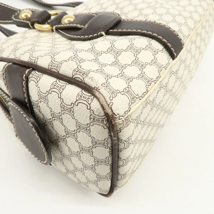 CELINE Macadam PVC Leather Mini Boston Bag Dark Brown White