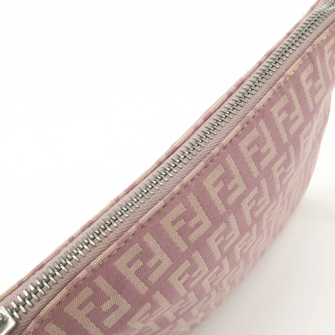 FENDI Zucchino Canvas Leather Shoulder Bag Purple Beige 8BT047 Used