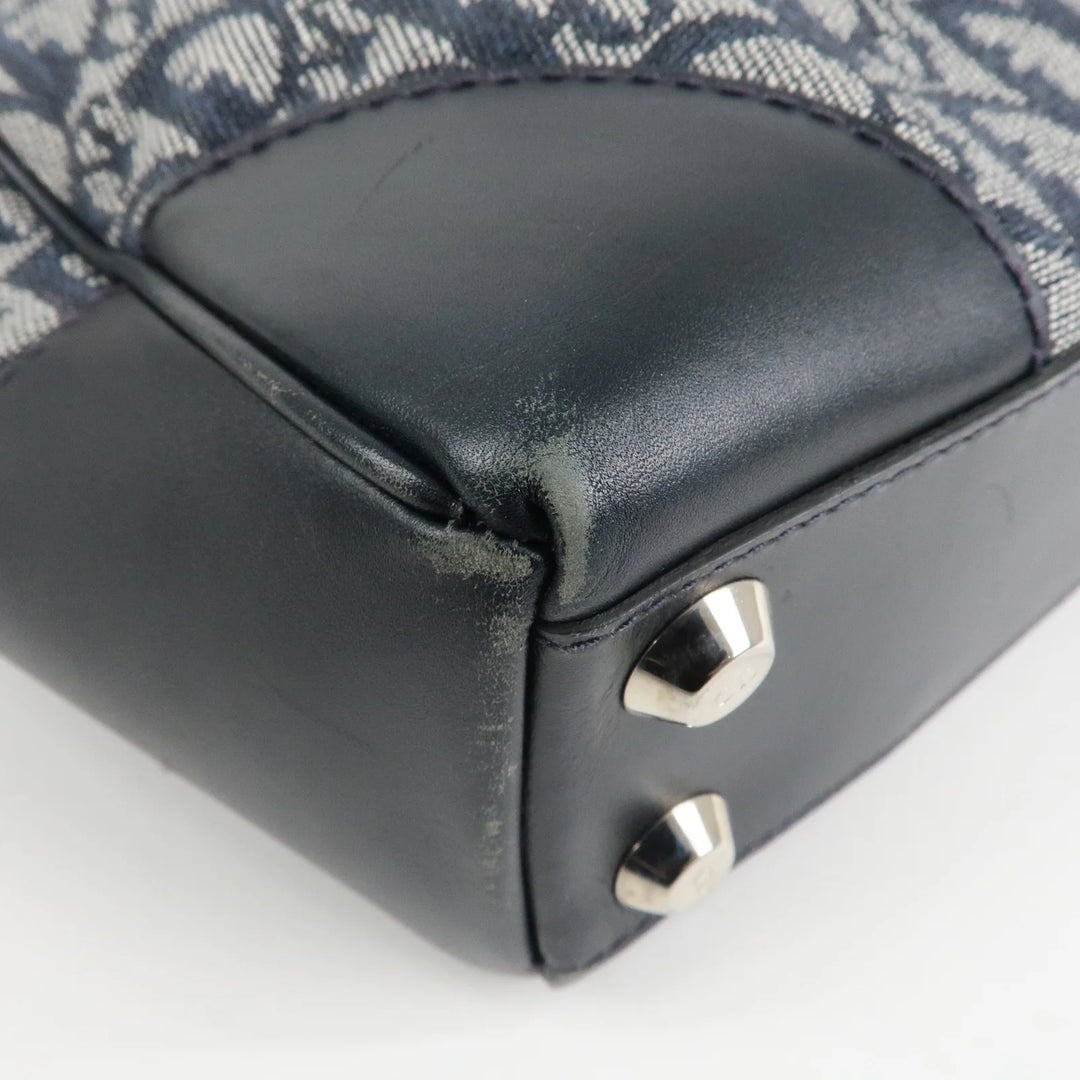 Christian Dior Trotter Leather Canvas Hand Bag Tote Bag Navy Used