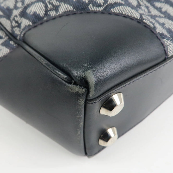 Christian Dior Trotter Leather Canvas Hand Bag Tote Bag Navy Used