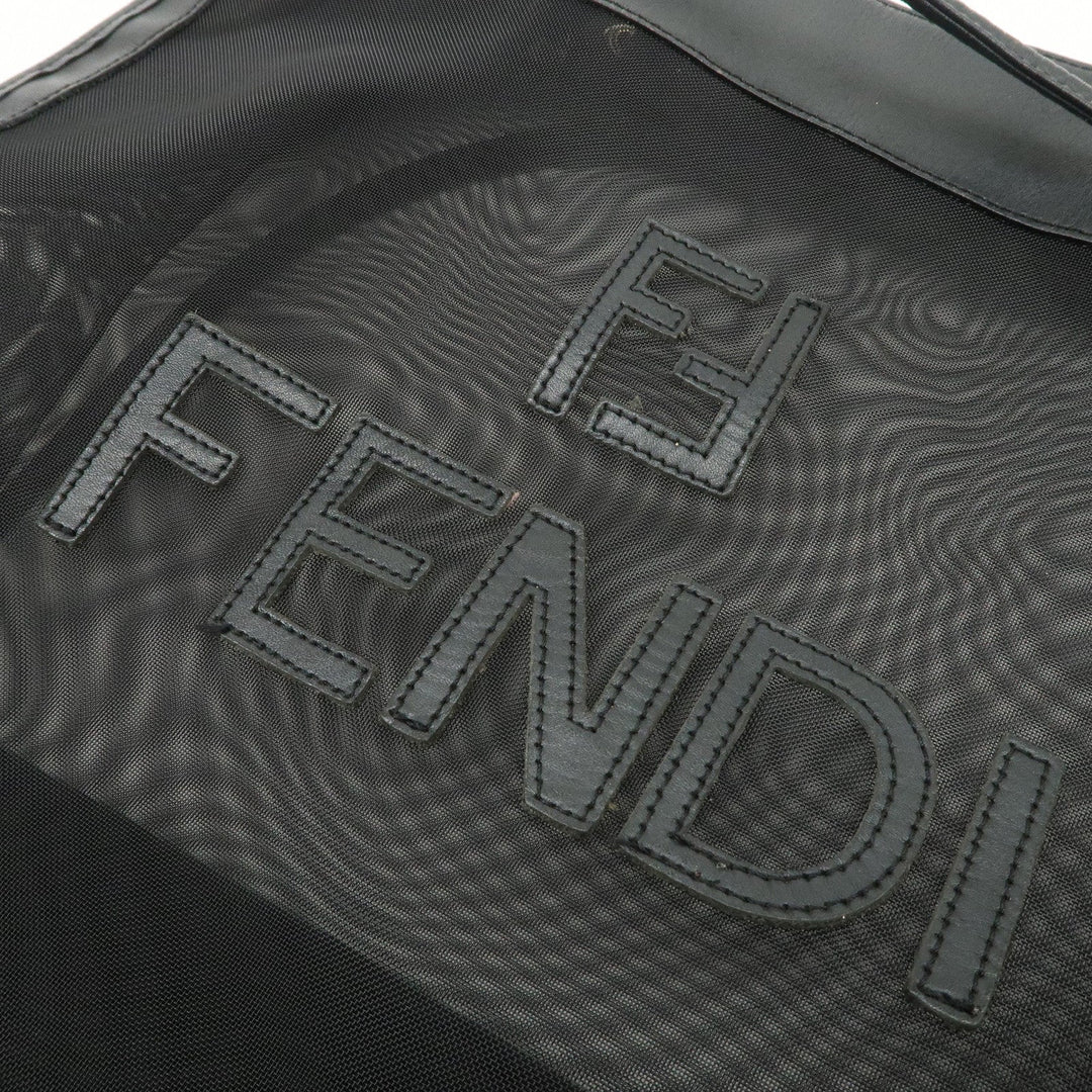 FENDI Mesh Leather Tote Bag Shoulder Bag Black Gold Hardware 259647