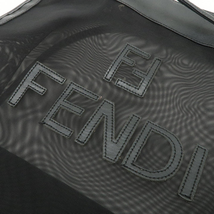 FENDI Mesh Leather Tote Bag Shoulder Bag Black Gold Hardware 259647