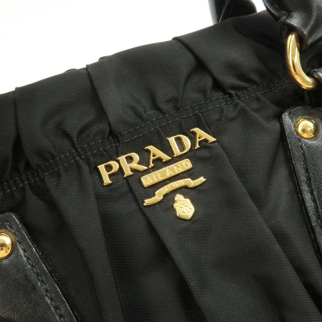 PRADA Nylon Leather Gathered 2Way Hand Shoulder Bag Black BN1407