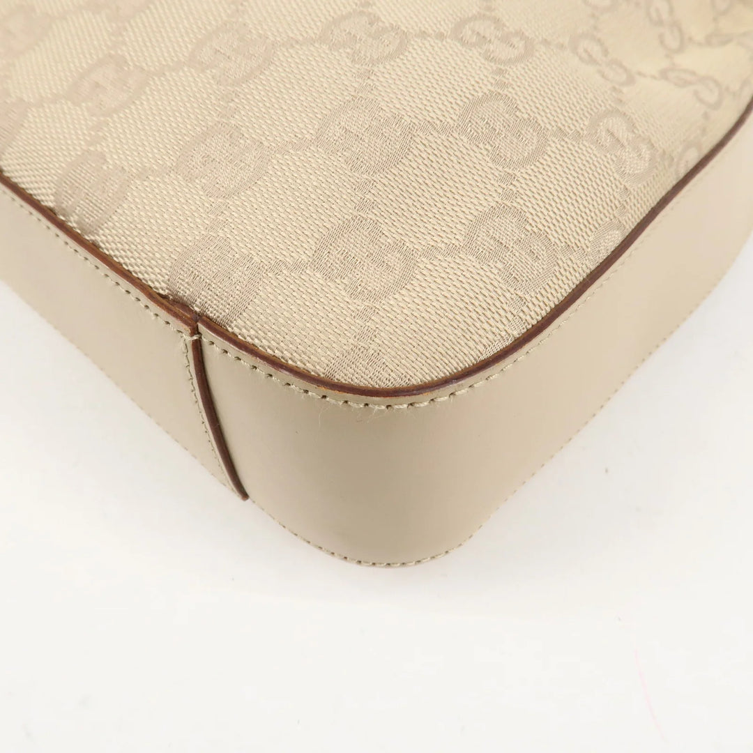 GUCCI GG Canvas Leather Shoulder Bag Beige Silver HDW 01233 Used