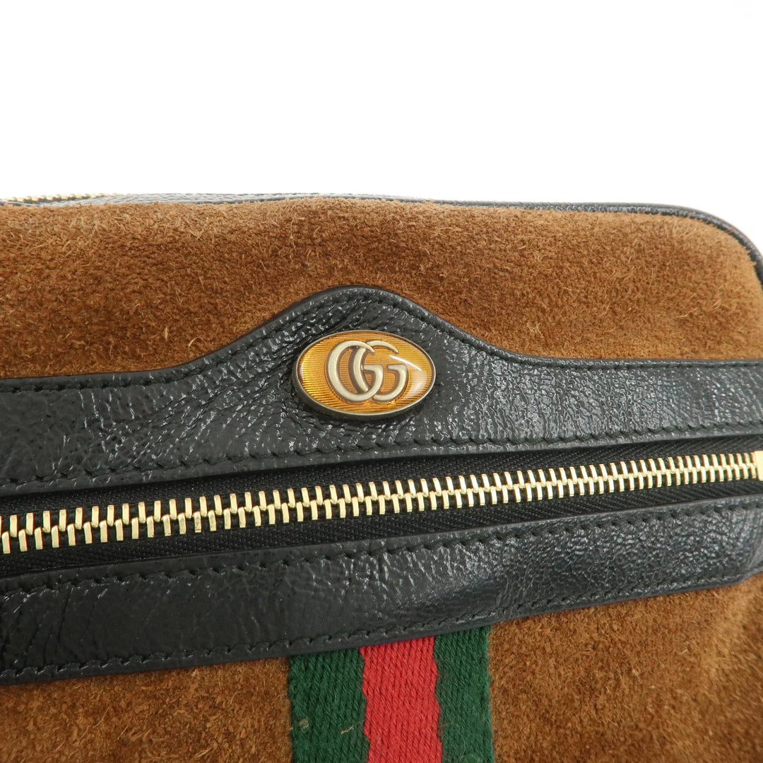 GUCCI Ophidia Sherry Suede Patent Leather Shoulder Bag Brown 573321