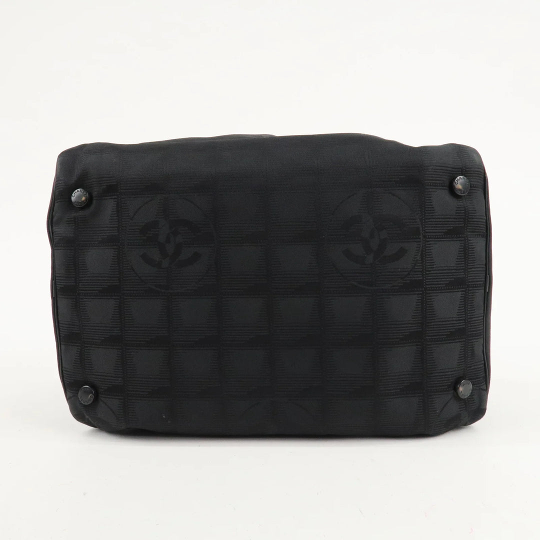 CHANEL New Travel Line Nylon Jacquard Leather Vanity Bag A15829 Used