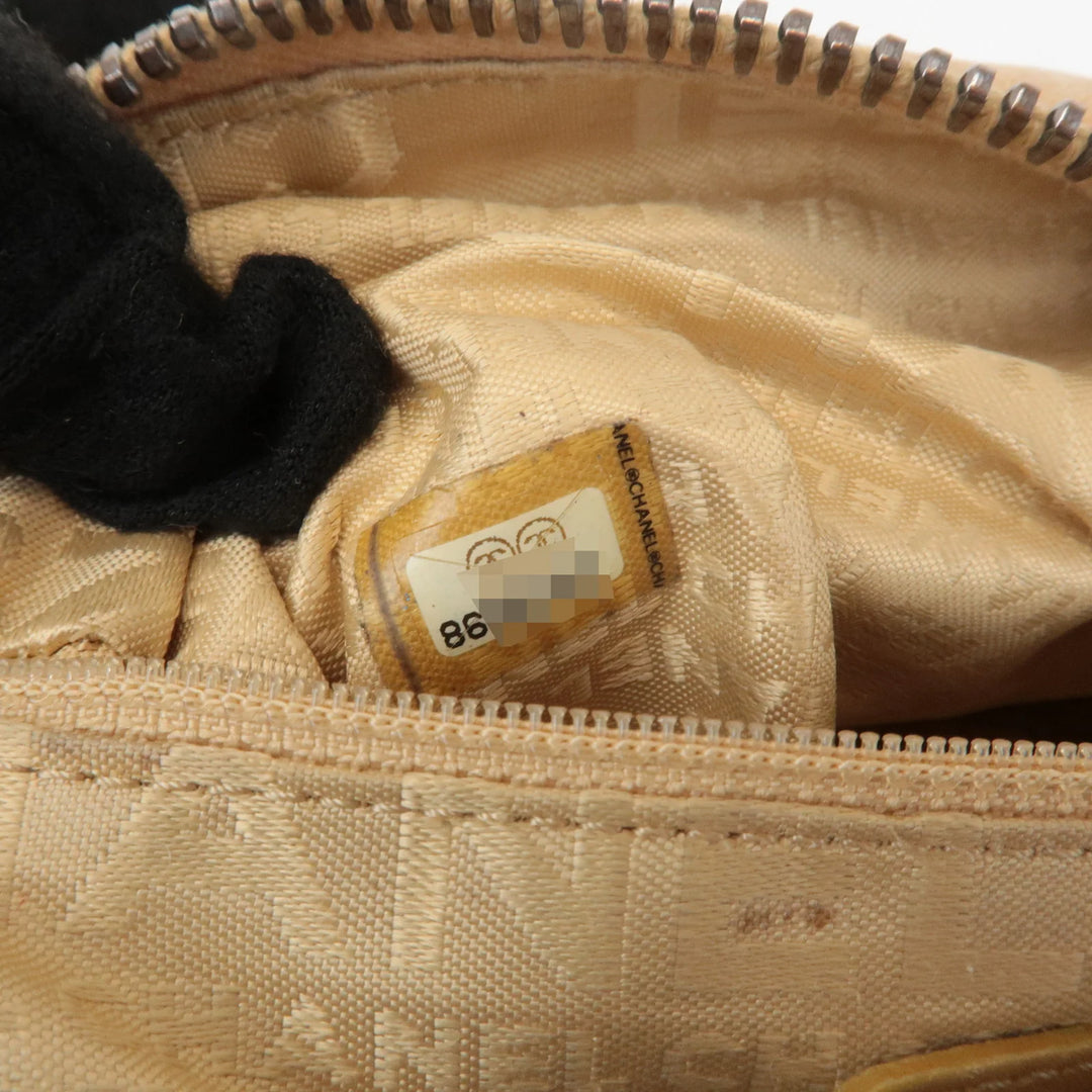 CHANEL Chocolate Bar Wild Stitch Leather Hand Bag Beige Used