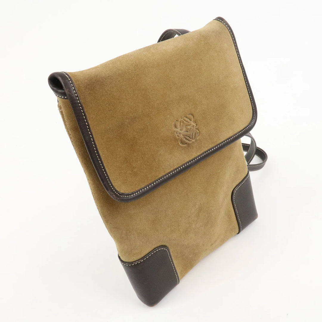 LOEWE Anagram Suede Leather Shoulder Bag Crossbody Bag Brown
