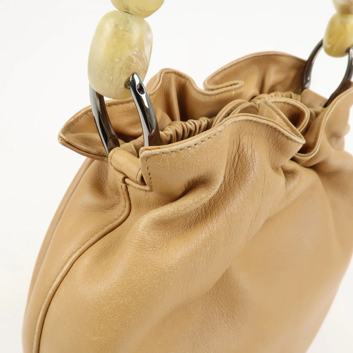 Christian Dior Maris Pearl Leather Hand Bag Light Brown