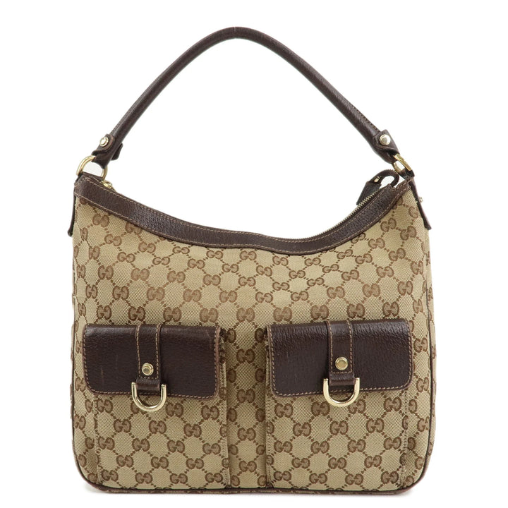 GUCCI Abbey GG Canvas Leather Shoulder Bag Beige Brown 153025 Used