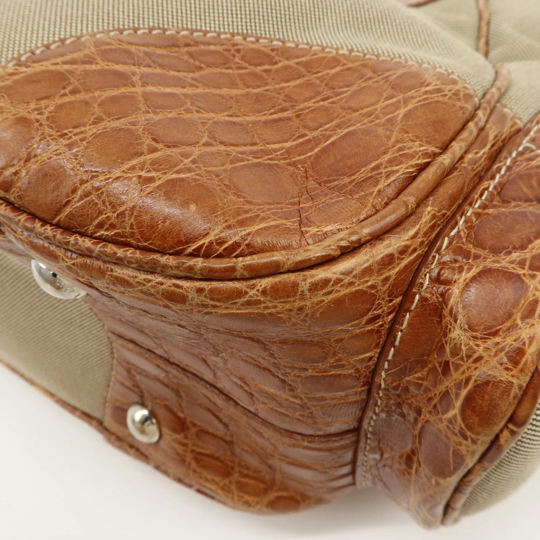 PRADA Logo Jacquard Canvas Embossed Leather Shoulder Bag BR34333
