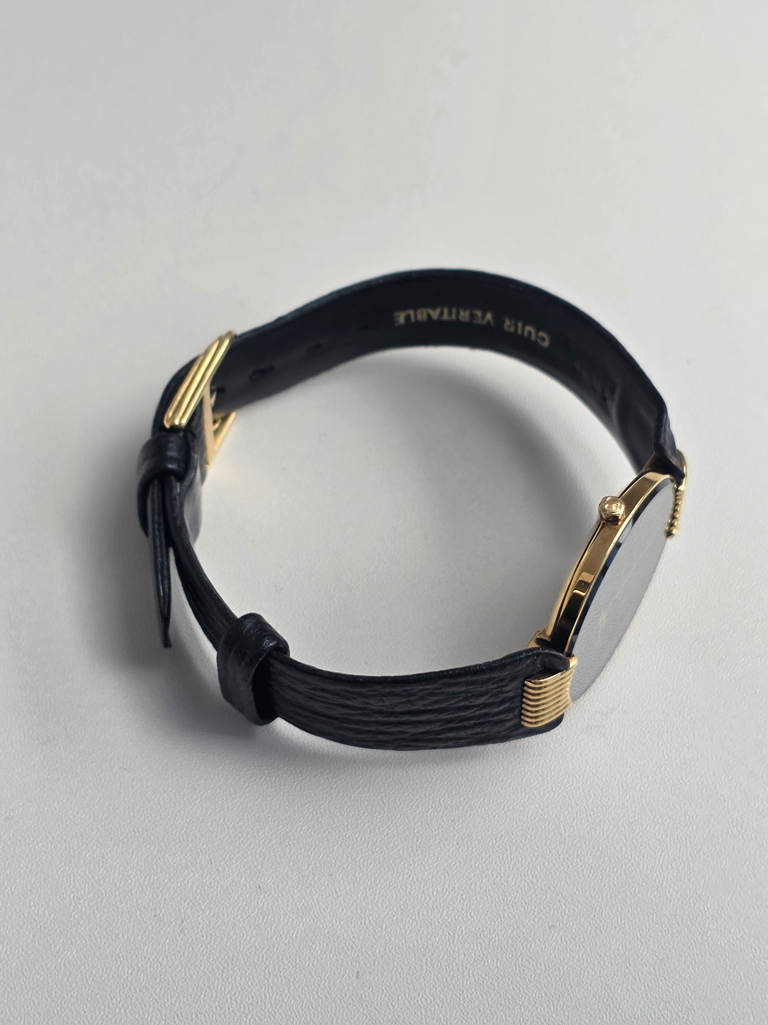 Christian Dior Round Dial Watch 🖤✨｜Minimal Black Dial × Gold Coil Lugs × Classic Parisian Elegance