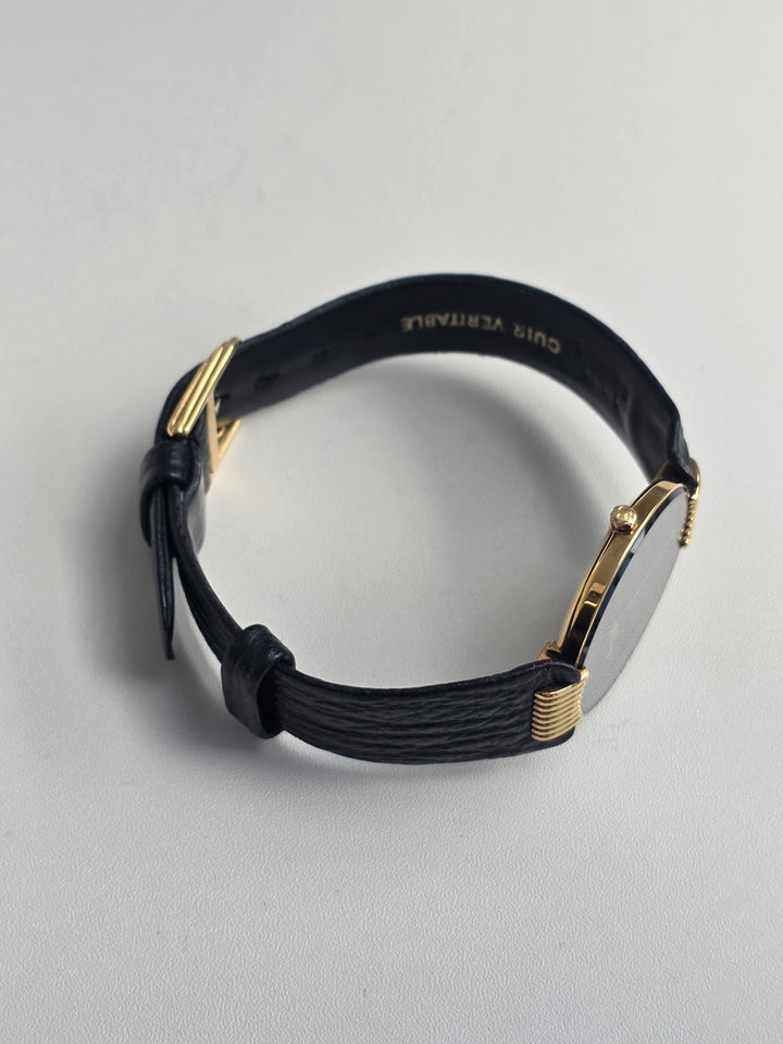 Christian Dior Round Dial Watch 🖤✨｜Minimal Black Dial × Gold Coil Lugs × Classic Parisian Elegance
