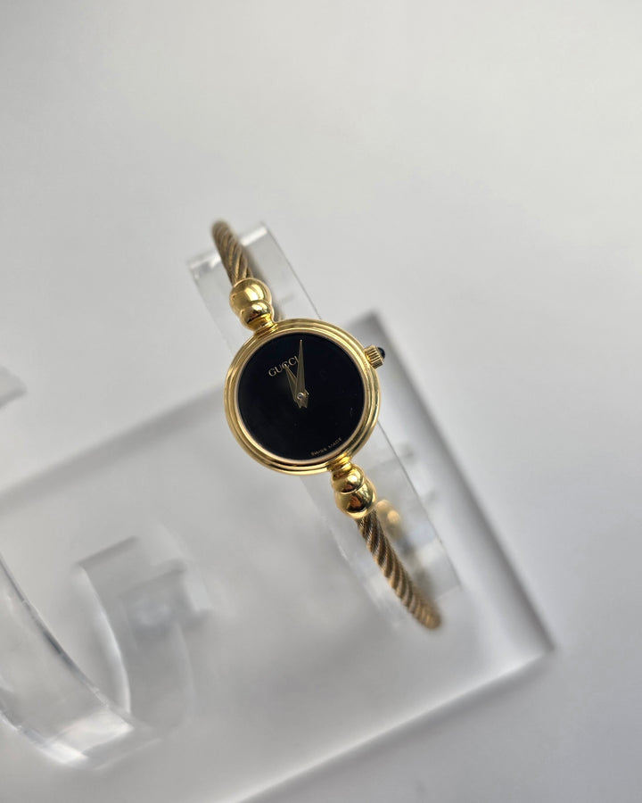 Gucci Rope Bangle Watch 🖤✨｜Minimal Black Dial × Twisted Rope Bracelet × Elegant Vintage Style
