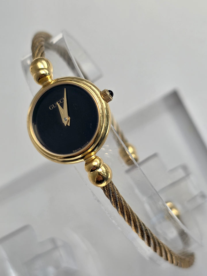 Gucci Rope Bangle Watch 🖤✨｜Minimal Black Dial × Twisted Rope Bracelet × Elegant Vintage Style
