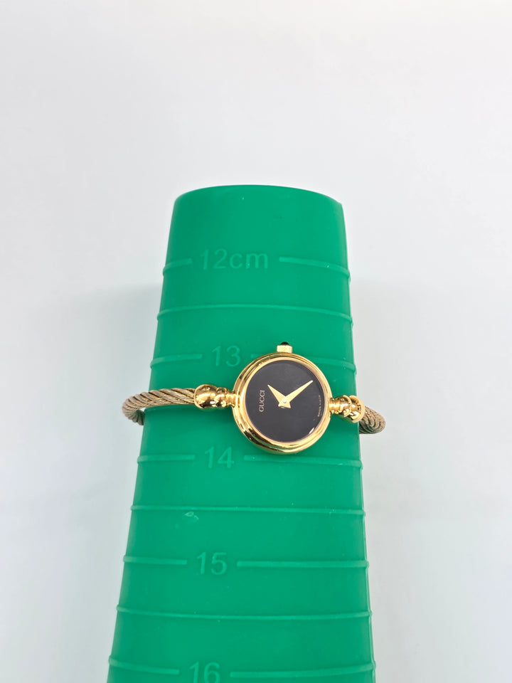 Gucci Rope Bangle Watch 🖤✨｜Minimal Black Dial × Twisted Rope Bracelet × Elegant Vintage Style