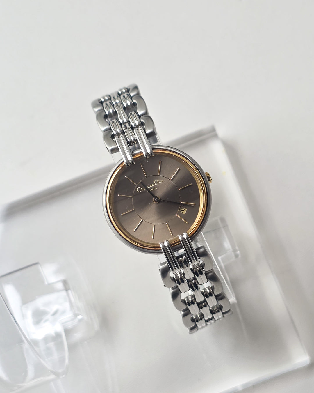 Christian Dior Two-Tone Bracelet Watch ✨｜Sunburst Dial × Date Display × Elegant Vintage Design