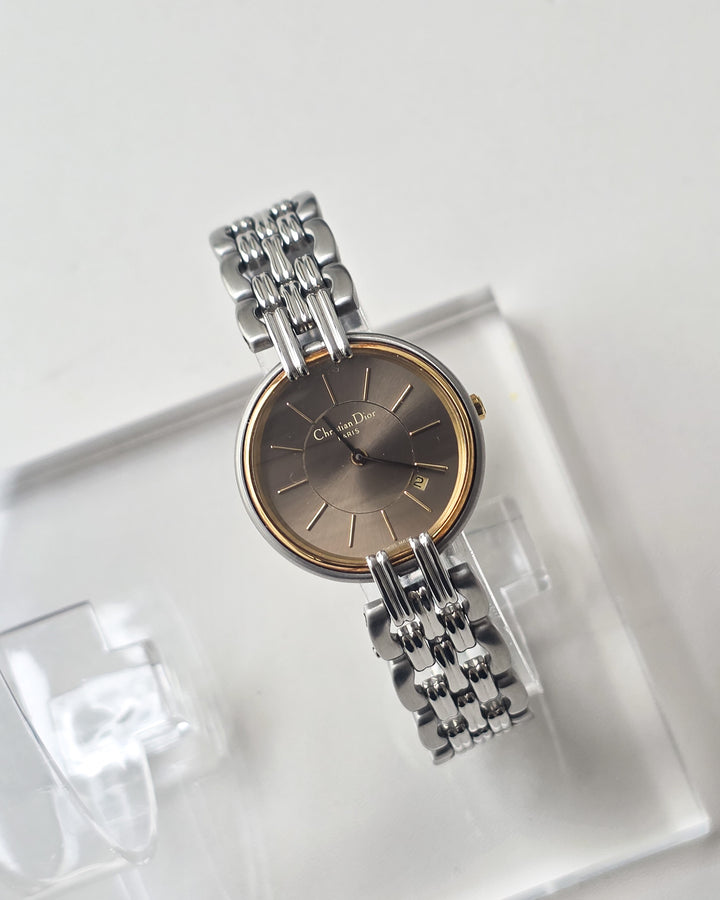 Christian Dior Two-Tone Bracelet Watch ✨｜Sunburst Dial × Date Display × Elegant Vintage Design