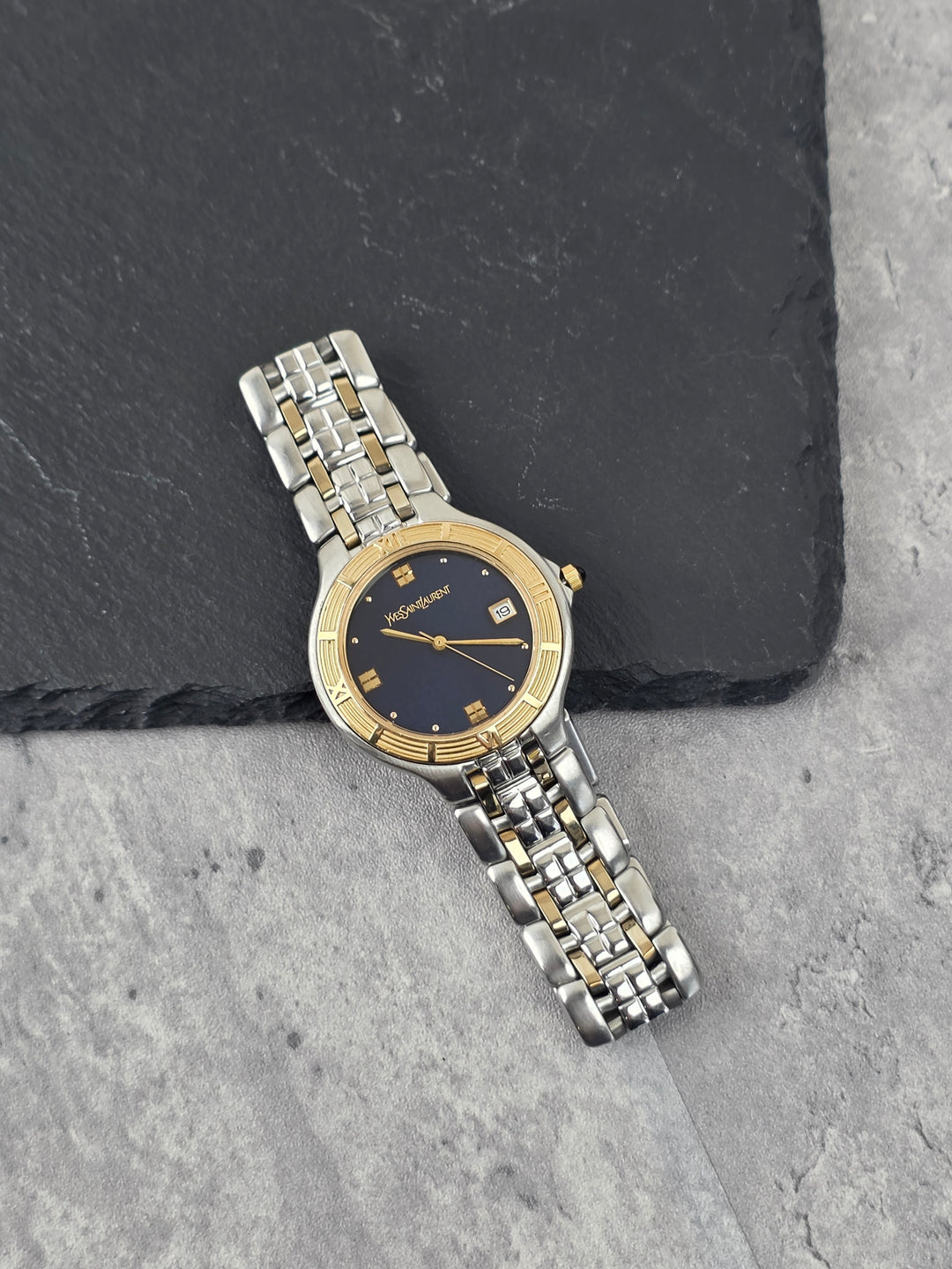Yves Saint Laurent Watch ✨｜Blue Dial × Gold Bezel × Two-Tone Bracelet