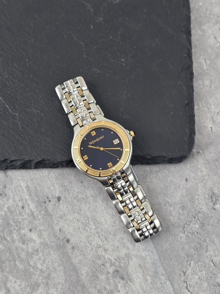 Yves Saint Laurent Watch ✨｜Blue Dial × Gold Bezel × Two-Tone Bracelet