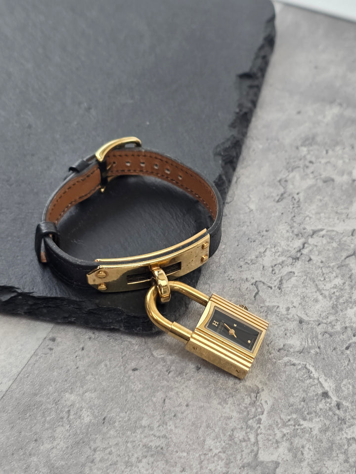 Hermès Kelly Watch ✨｜Iconic Padlock Design × Black Dial × Classic Leather Strap