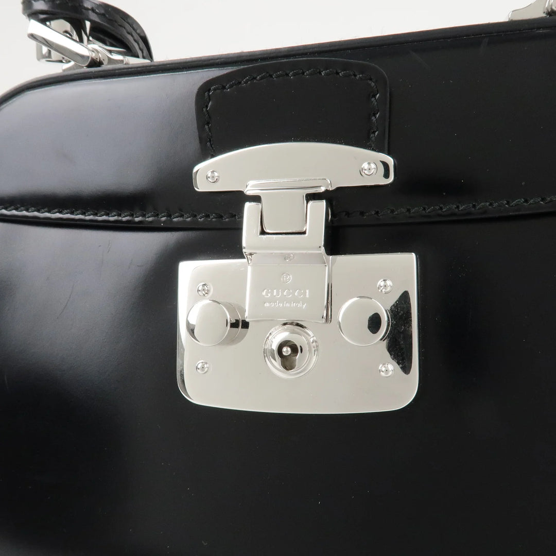 GUCCI Bamboo Leather 2Way Bag Hand Bag Black Handbag 353522 Used