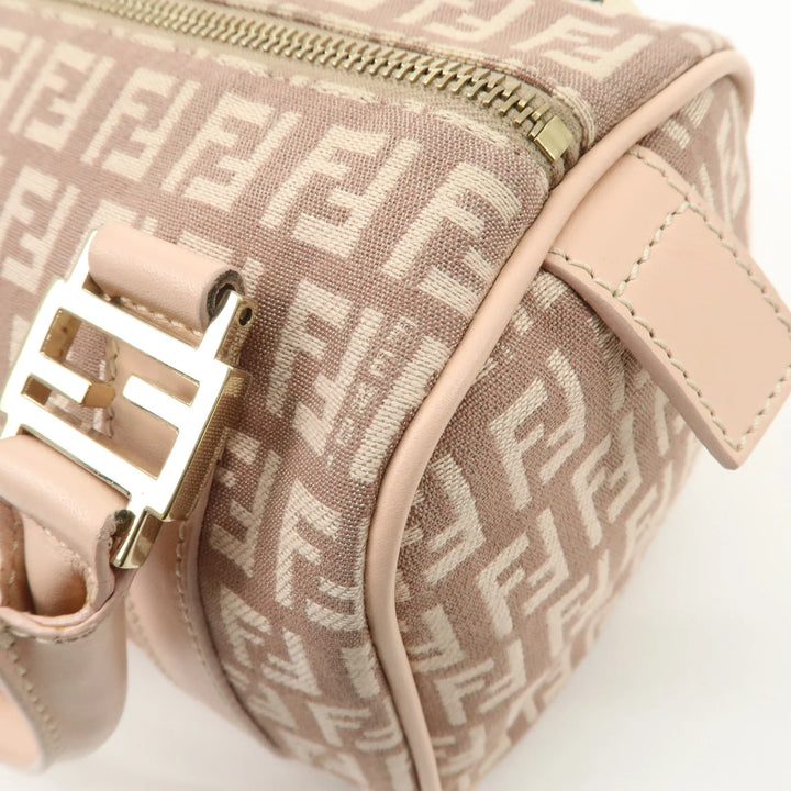 FENDI Zucchino Canvas Leather Mini Boston Bag Pink 8BL071 Used