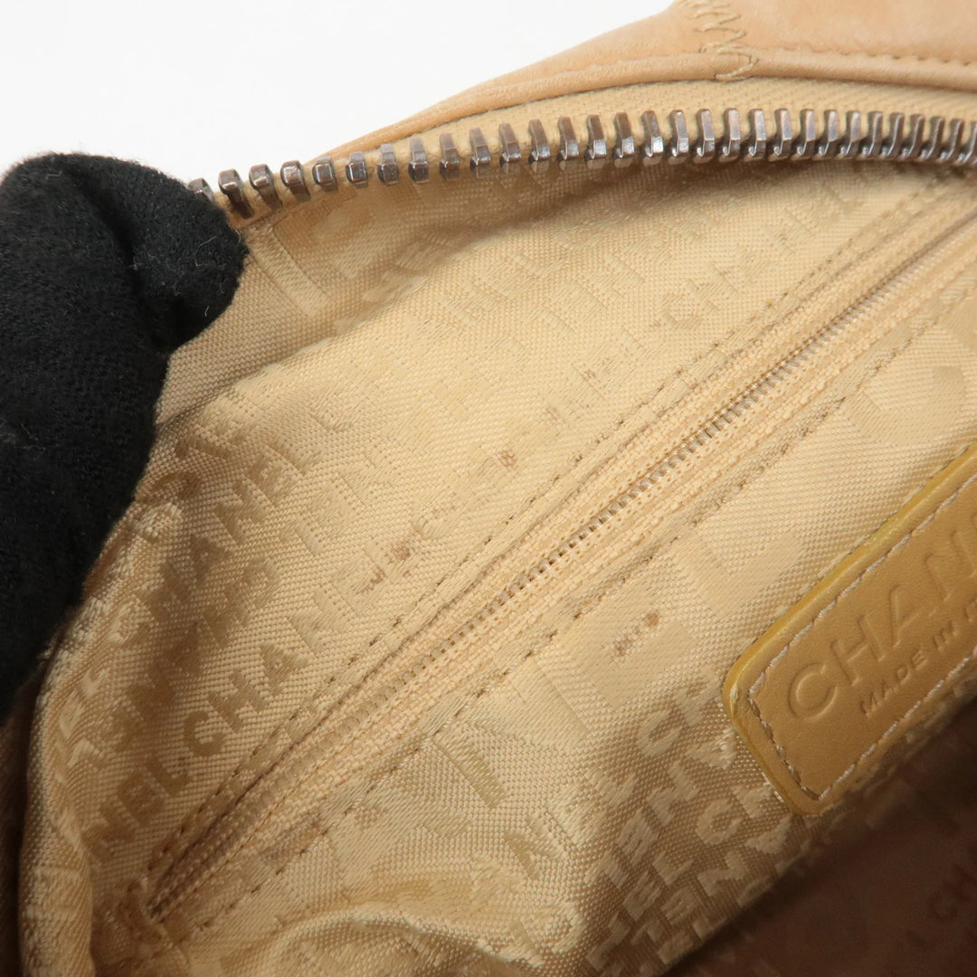 CHANEL Chocolate Bar Wild Stitch Leather Hand Bag Beige Used