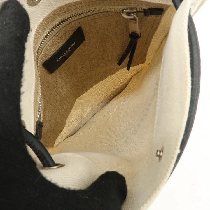 SAINT LAURENT Leather Canvas 2Way Bag Back Pack Natural 710272 Used