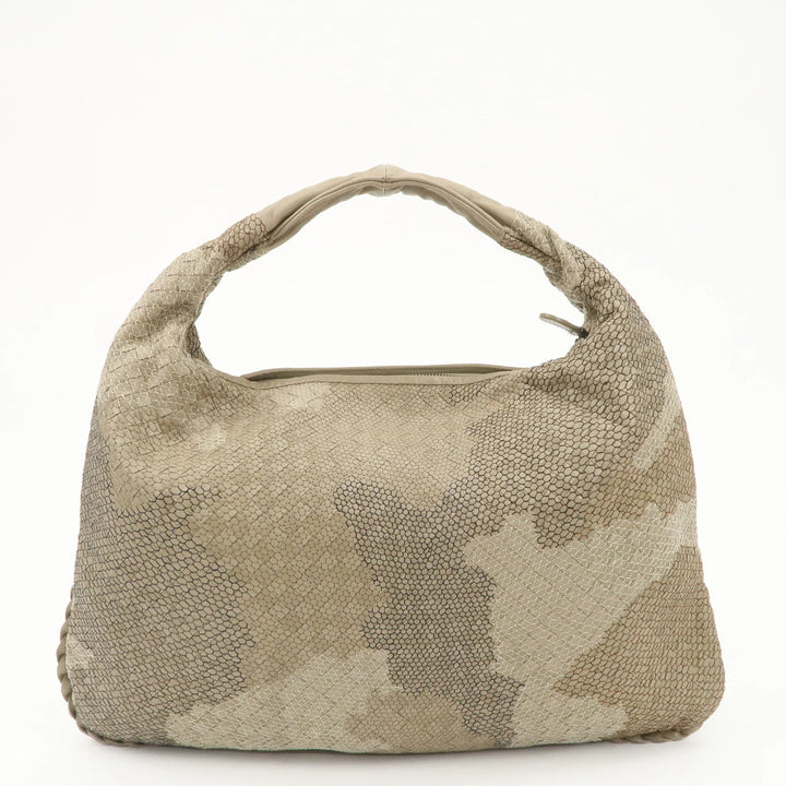 BOTTEGA VENETA Hobo Leather Shoulder Bag Beige Gray Black Used