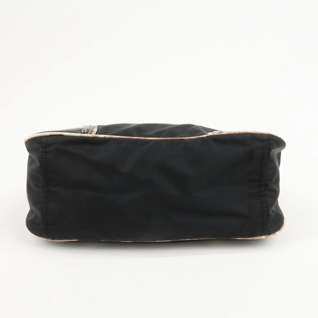 PRADA Triangle Logo Nylon Leather Shoulder Bag Black BR2840
