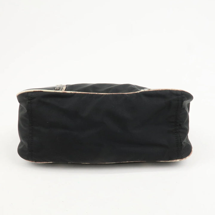 PRADA Triangle Logo Nylon Leather Shoulder Bag Black BR2840